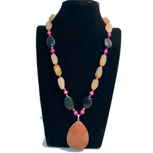 Sunstone Carnelian Onyx Pearl Bead Necklace 21.5"